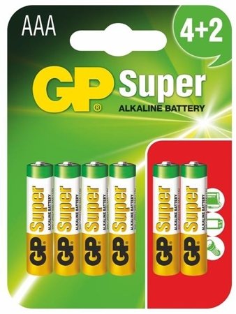 Baterie alcalină, AAA LR03 1,5V 6 buc GP Super